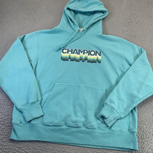 Champion Other - Champion Hoodie Mens XL Reverse‎ Weave Teal Multi-Logo Retro Hooded Sweatshirt